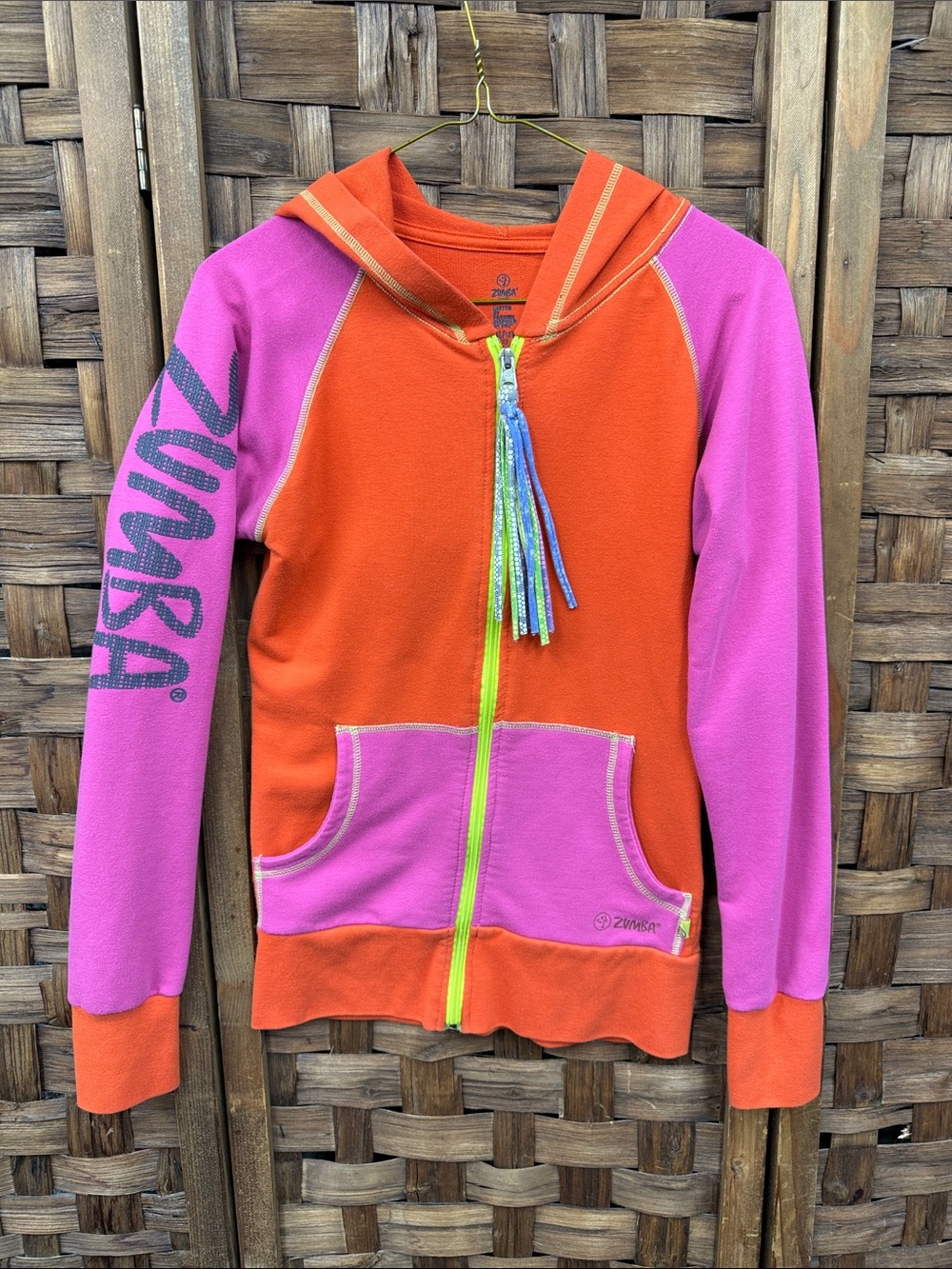 Zumba Fitness Orange and Pink Girls Zip Hoodie with Tassel Pull